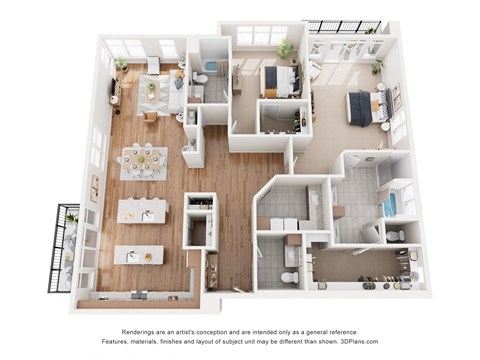 Floor plan for 2 beds, 2.5 baths, 2200 sqft